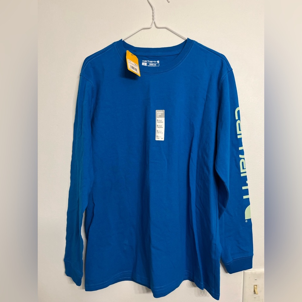 NWT Carhartt loose fit logo longsleeve royal blue shirt size large